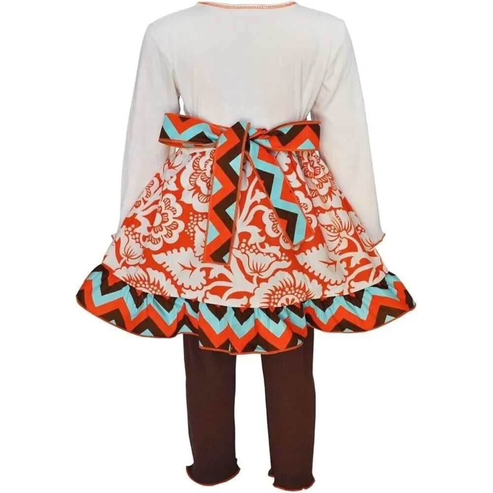 Ann Loren BNWT Girl's Thanksgiving Outfit‎ Chevron Turkey Dress Size 4-5